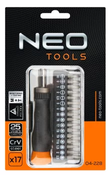 Біти Neo Tools 5/32", бітотримач, прецизійні, SL,PH,PZ,T,H, 30мм, CrV, кейс, набір 17шт
