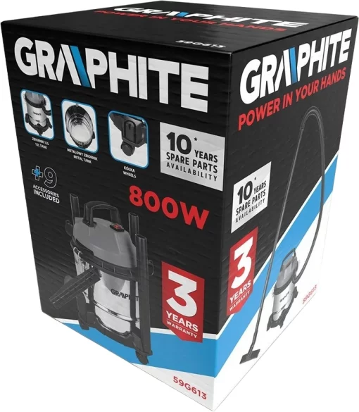 Пилосос професійний GRAPHITE 800Вт 12кПа контейнер 12л колеса