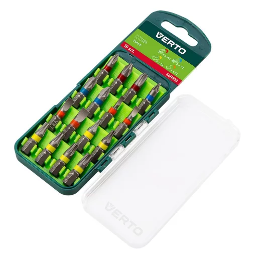 Біти Verto, 1/4", SL,PH,PZ,TX, 25мм, CrV, кейс, набір 16шт