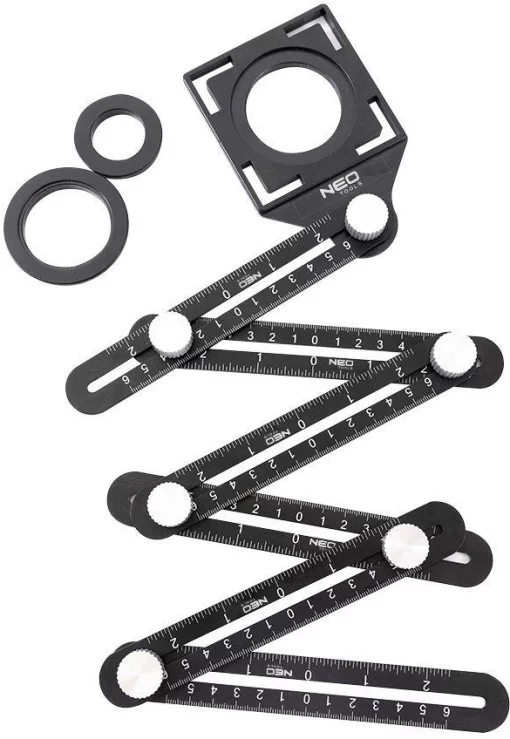 Лінійка Neo Tools кутова, алюміній, шаблони отворів, 6 плечей шкалою 0-60мм