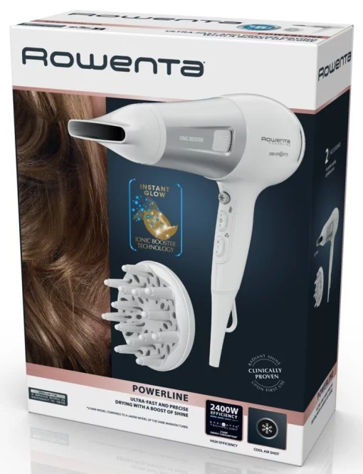 Фен Rowenta Powerline, 2400Вт, 3 режими, дифузор, іоніз-я, хол. обдув, біло-сірий