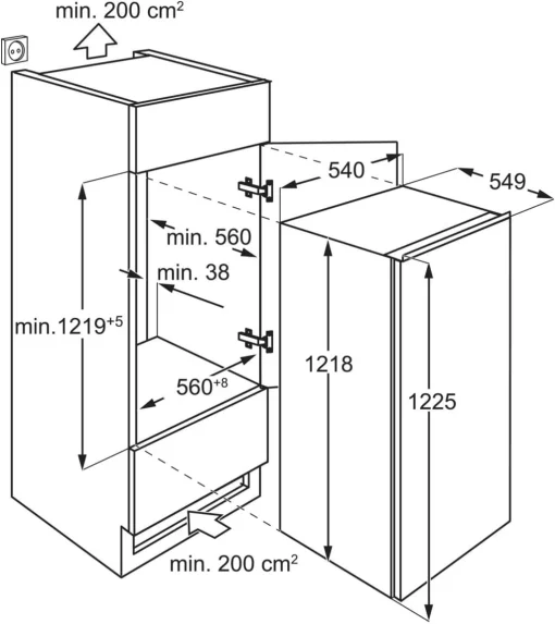 Холодильник Electrolux вбудований з верхн. мороз., 122x54х55, холод.відд.-173л, мороз.відд.-14л, 1дв., А++, ST, дисплей, білий