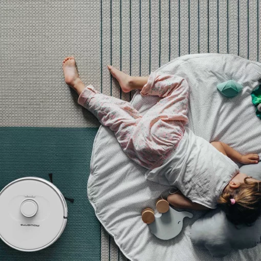 Робот-пилосос Rowenta X-Plorer Serie 75 S, h=9.5см, вологе прибирання, конт пил -0.4л, вода -0.3л, автон. робота до 120хв, НЕРА, управління через смартфон, білий