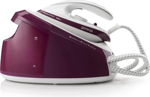 Праска-парогенератор Gorenje, 2800Вт, 1700мл, паровий удар -140гр, мех.упр., керам. підошва, бордовий