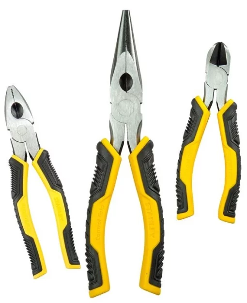 Набір шарнірно-губцевих інструментів Stanley DynaGrip, Плоскогубці,Кусачки-бокорізи,Плоскогубці подовжені прямі, 3шт